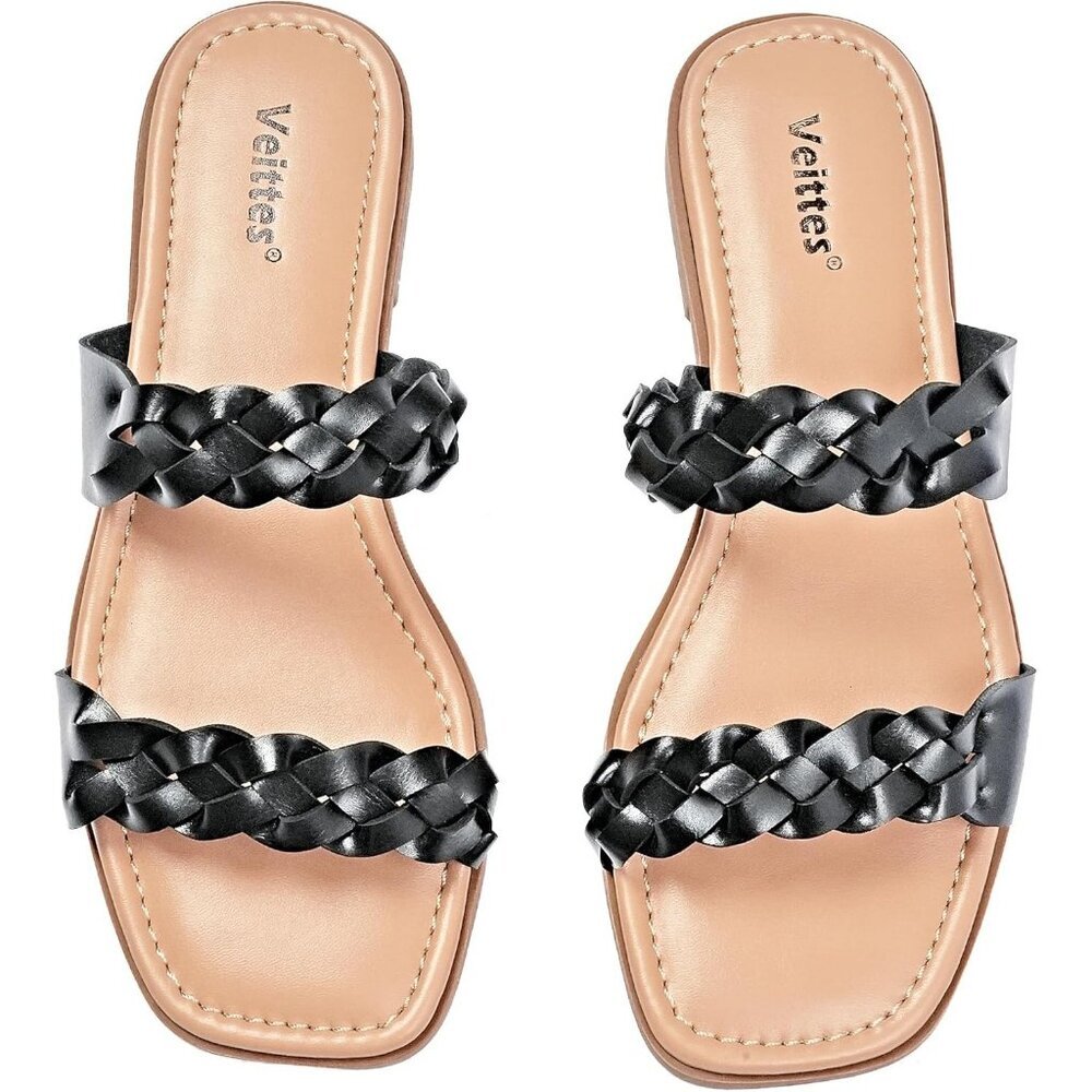 Women's Flat Slide Brown Sandals Casual Simple Strappy Slip on Shoes